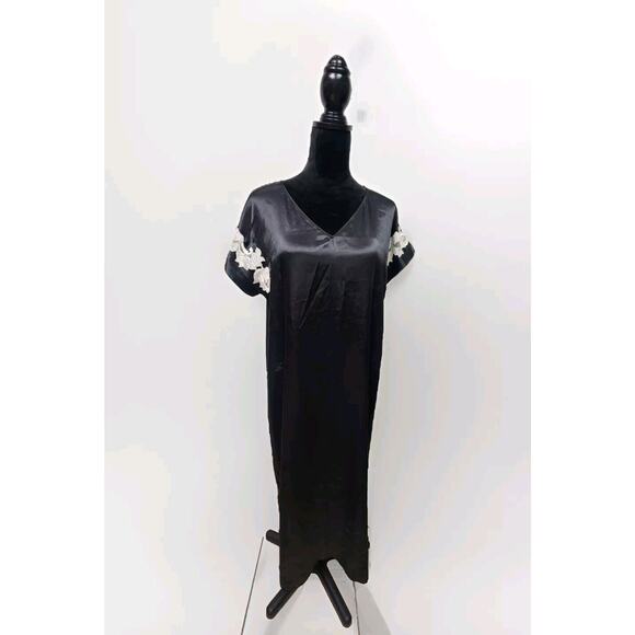 Natori Private Luxuries Josephine Women's Black Satin Lace Nightgown Dress L - Picture 1 of 8